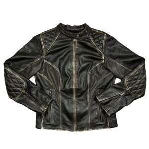 Custom Bilt Leather Motorcycle Jacket Padded with Liner Brown Size S - M *